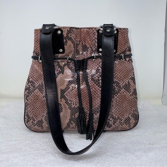 Sharif Studio made in the USA Genuine leather drawstring snake skin handbag - Picture 16 of 16